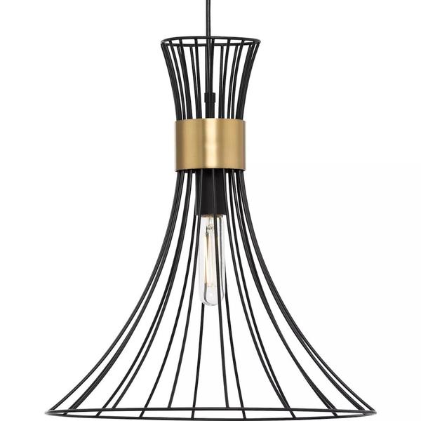 1 Light Matte Black Brushed Bronze Accent Mid-Century Modern Style Pendant Light Fixture