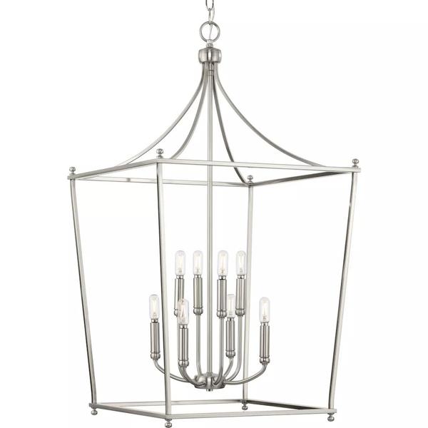 8 Light Brushed Nickel Finish Open Cage Design Pendant Light Fixture