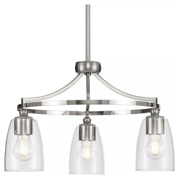 3 Light Brushed Nickel Clear Glass Shade Chandelier Light Fixture