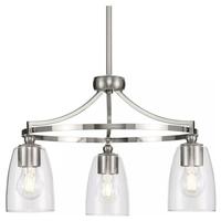Progress Lighting 3 Light Brushed Nickel Clear Glass Shade Chandelier Light Fixture