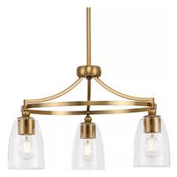 Progress Lighting 3 Light Brushed Bronze Clear Glass Shade Chandelier Light Fixture