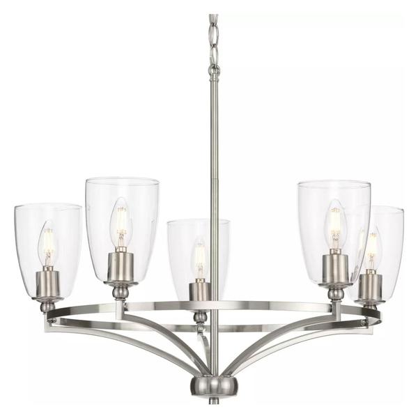 5 Light Brushed Nickel Clear Glass Shade Chandelier Light Fixture