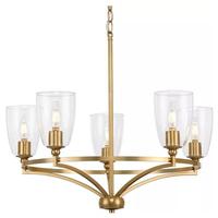 Progress Lighting 5 Light Brushed Bronze Clear Glass Shade Chandelier Light Fixture