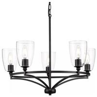 Progress Lighting 5 Light Matte Black Clear Glass Shade Chandelier Light Fixture