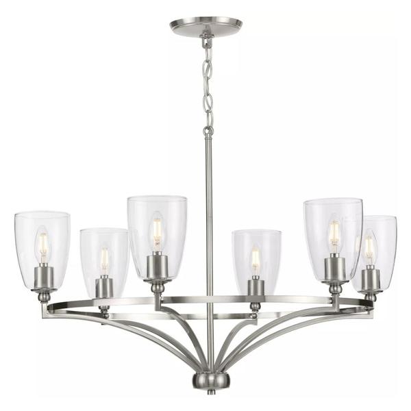 6 Light Brushed Nickel Clear Glass Shade Chandelier Light Fixture
