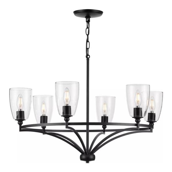 6 Light Matte Black Clear Glass Shade Chandelier Light Fixture