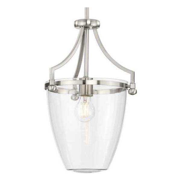 1 Light Brushed Nickel Clear Glass Shade Dimmable Pendant Light Fixture