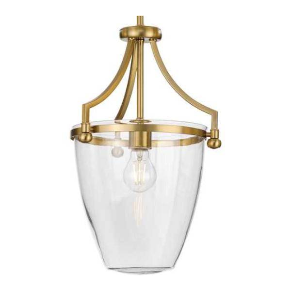 1 Light Brushed Bronze Clear Glass Shade Dimmable Pendant Light Fixture