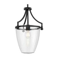Progress Lighting 1 Light Matte Black Clear Glass Shade Dimmable Pendant Light Fixture