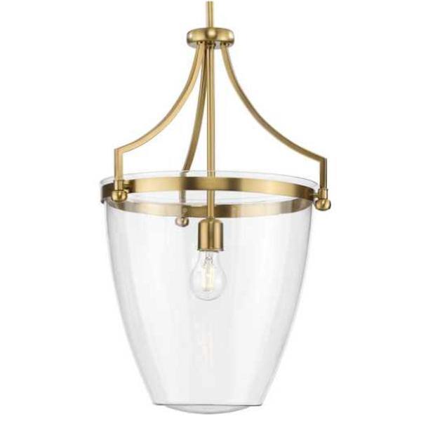 1 Light Brushed Bronze Clear Glass Shade Dimmable Pendant Light Fixture