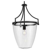Progress Lighting 1 Light Matte Black Clear Glass Shade Dimmable Pendant Light Fixture
