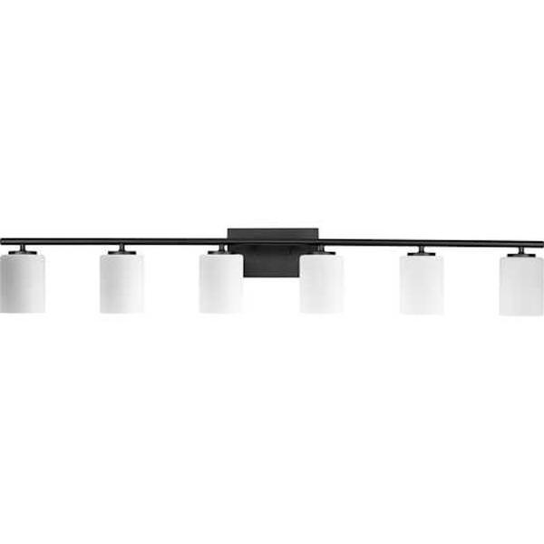 6 Light 120 volt Textured Black Vanity Etched White Glass Light Fixture