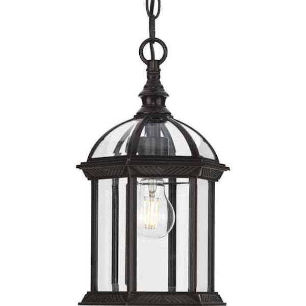 1 Light Antique Bronze with Clear Seeded Glass Hanging Light Fixture