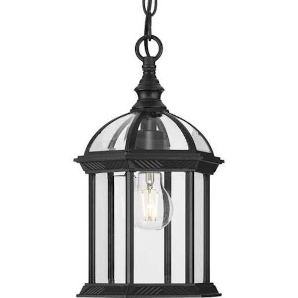 1 Light Black with Clear Seeded Glass Hanging Light Fixture