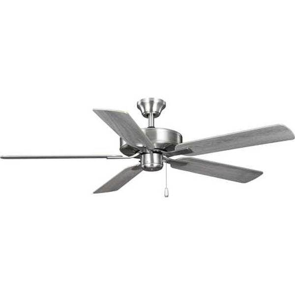 52" Brushed Nickel 5 Silver/Grey Weathered Wood Reversible Blade Ceiling Fan