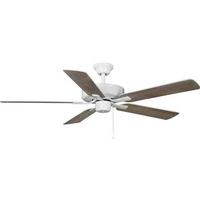 Progress Lighting 52" White 5 White/Antique Wood Reversible Blade Ceiling Fan