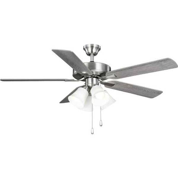 52" 4 Lamp Brushed Nickel 5 Silver/Grey Weathered Wood Reversible Blade Ceiling Fan