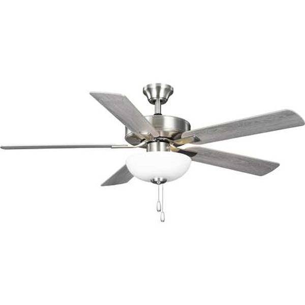 52" 2 Lamp Brushed Nickel 5 Silver/Grey Weathered Wood Reversible Blade Ceiling Fan