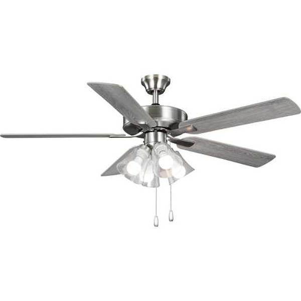 52" 4 Lamp Brushed Nickel 5 Silver/Grey Weathered Wood Reversible Blade Ceiling Fan