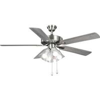 Progress Lighting 52" 4 Lamp Brushed Nickel 5 Silver/Grey Weathered Wood Reversible Blade Ceiling Fan