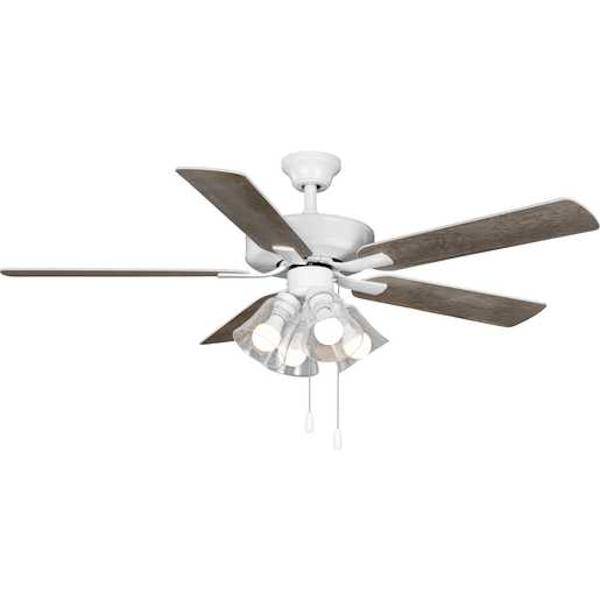 52" 4 Lamp White 5 White/Antique Wood Reversible Blade Ceiling Fan