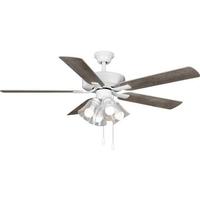 Progress Lighting 52" 4 Lamp White 5 White/Antique Wood Reversible Blade Ceiling Fan