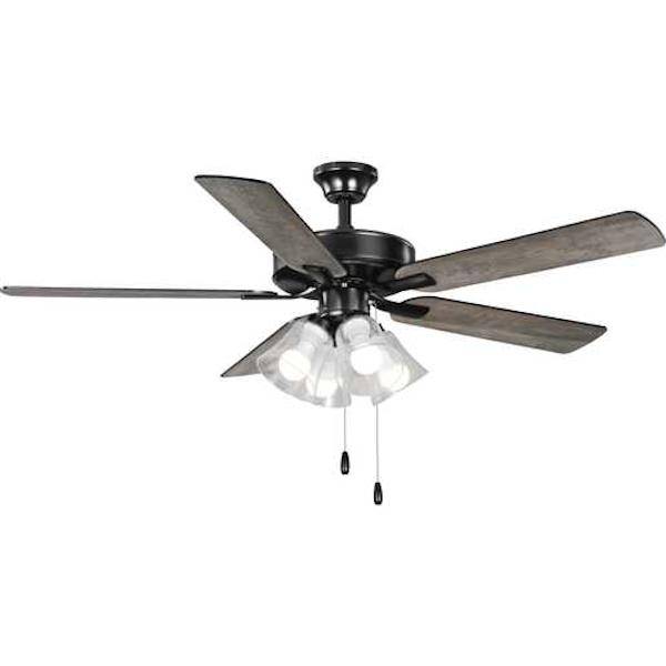 52" 4 Lamp Matte Black 5 Black/Rustic Charcoal Reversible Blade Ceiling Fan