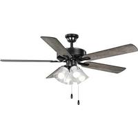 Progress Lighting 52" 4 Lamp Matte Black 5 Black/Rustic Charcoal Reversible Blade Ceiling Fan