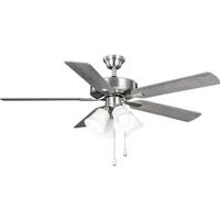 Progress Lighting 52" 4 Lamp Brushed Nickel 5 Silver/Grey Weathered Wood Reversible Blade Shatterproof Shade Ceiling Fan