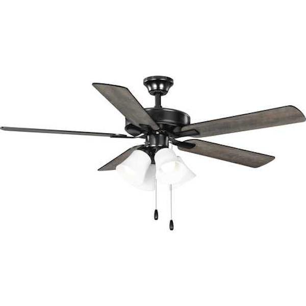 52" 4 Lamp Matte Black 5 Black/Rustic Charcoal Reversible Blade Shatterproof Shade Ceiling Fan