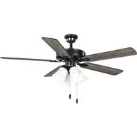Progress Lighting 52" 4 Lamp Matte Black 5 Black/Rustic Charcoal Reversible Blade Shatterproof Shade Ceiling Fan