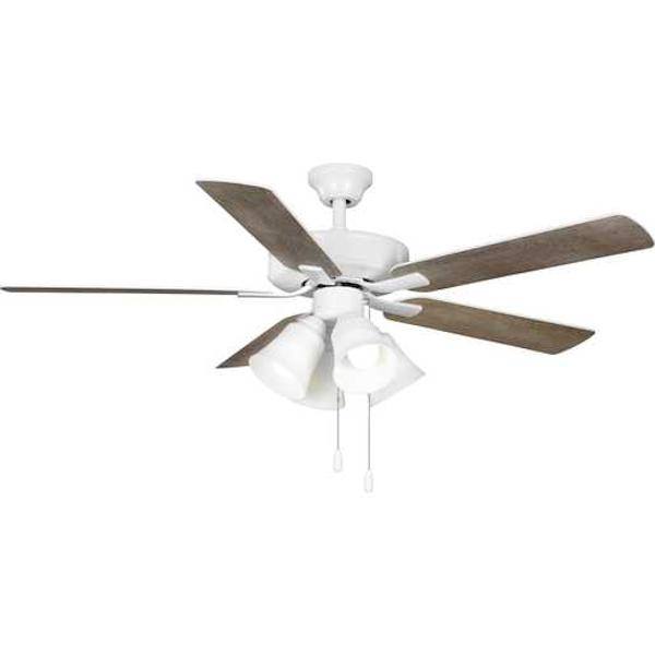 52" 4 Lamp White 5 White/Antique Wood Reversible Blade Shatterproof Shade Ceiling Fan
