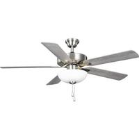 Progress Lighting 52" 2 Lamp Brushed Nickel 5 Silver/Grey Weathered Wood Reversible Blade Shatterproof Shade Ceiling Fan