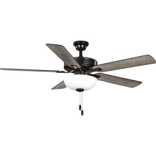 52" 2 Lamp Matte Black 5 Silver/Grey Weathered Wood Reversible Blade Shatterproof Shade Ceiling Fan