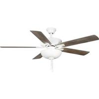 Progress Lighting 52" 2 Lamp White 5 White/Antique Wood Reversible Blade Shatterproof Shade Ceiling Fan