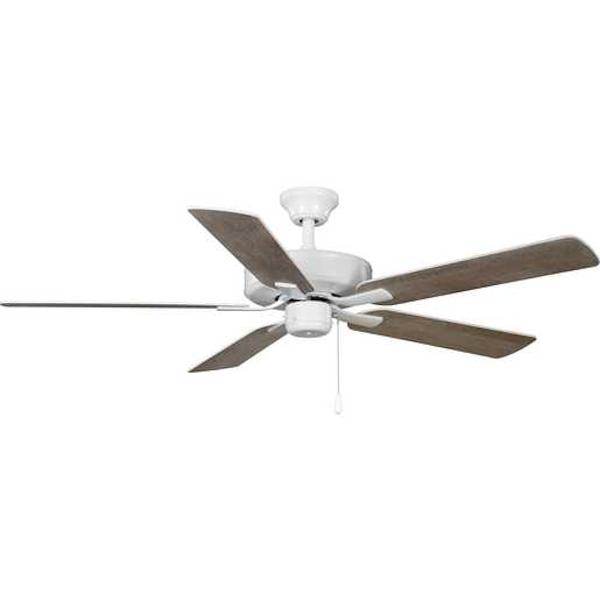 52" White 5 White/Antique Wood Reversible Blade Ceiling Fan