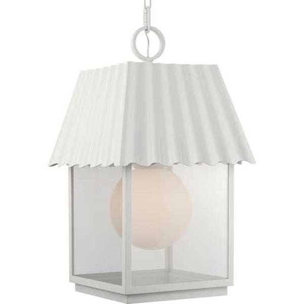 1 Light Shelter White with Clear Silver Mesh Glass Hanging Light Fixture
