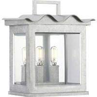 Progress Lighting 2 Light Galvanized with Clear Flat Glass Outdoor Point Dume-Seamoor Wall Light Fixture