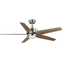 Progress Lighting 54" Brushed Nickel 5 Blade Uplight Remote Control LED Ceiling Fan