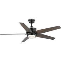 Progress Lighting 54" Matte Black 5 Blade Uplight Remote Control LED Ceiling Fan
