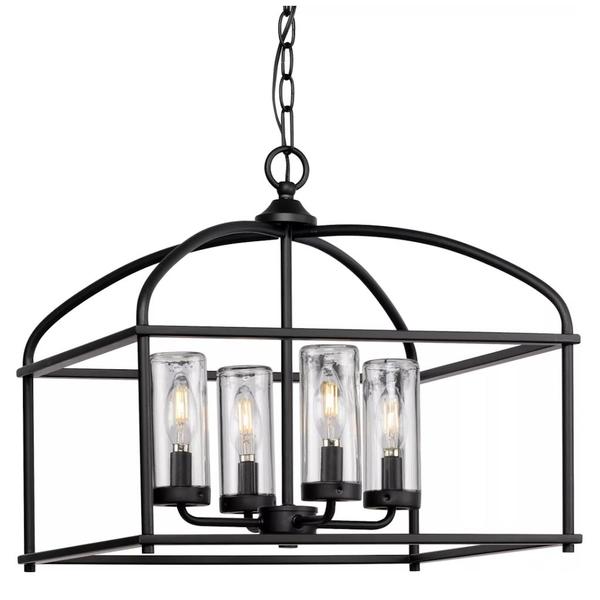 4 Light Matte Black Clear Glass Cylindrical Shade Chandelier Light Fixture