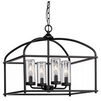 Progress Lighting 4 Light Matte Black Clear Glass Cylindrical Shade Chandelier Light Fixture