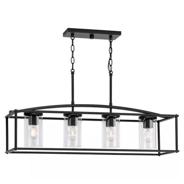 4 Light Matte Black Clear Glass Cylindrical Shade Chandelier Light Fixture