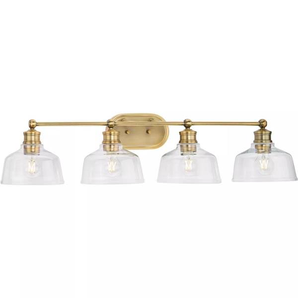 4 Light 120 volt Vintage Brass Vanity Light Fixture