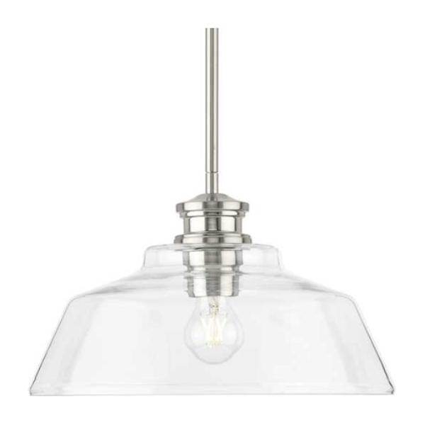 1 Light Brushed Nickel Clear Glass Shade Pendant Light Fixture