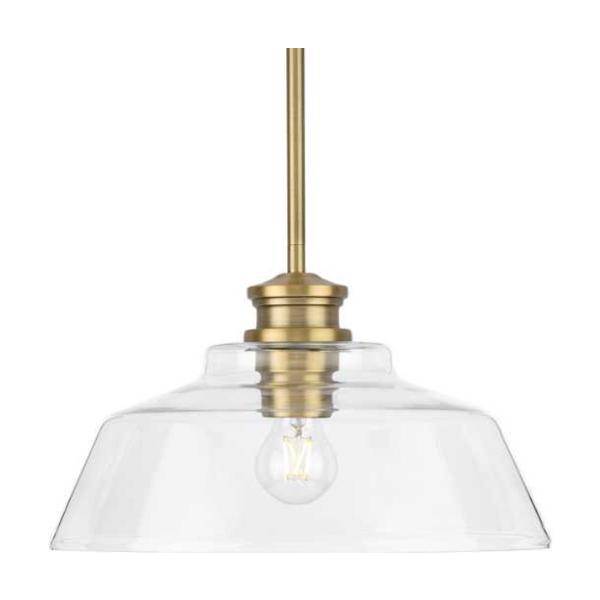 1 Light Vintage Brass Clear Glass Shade Pendant Light Fixture