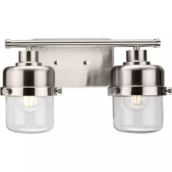 2 Light 120 volt Brushed Nickel Vanity Clear Glass Light Fixture