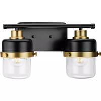 View 2 Light 120 volt Matte Black/Vintage Brass Vanity Clear Glass Light Fixture