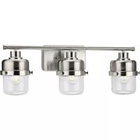 View 3 Light 120 volt Brushed Nickel Vanity Clear Glass Light Fixture