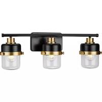 View 3 Light 120 volt Matte Black/Vintage Brass Vanity Clear Glass Light Fixture